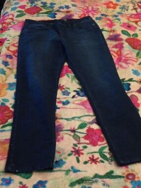 DG2 by Diane Gilman Dark Blue Pull On Straight Leg Jeans With Stretch